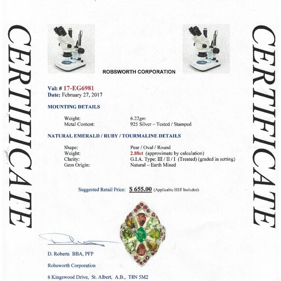 .925 Sterling Silver Natural Emerald/Ruby/Tourmaline Pear/Oval Ring Size 9. $655 - Picture 5 of 7